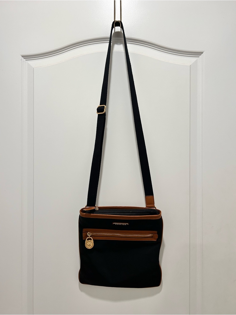 Michael Kors Kempton Nylon Crossbody Bag Black & British Tan